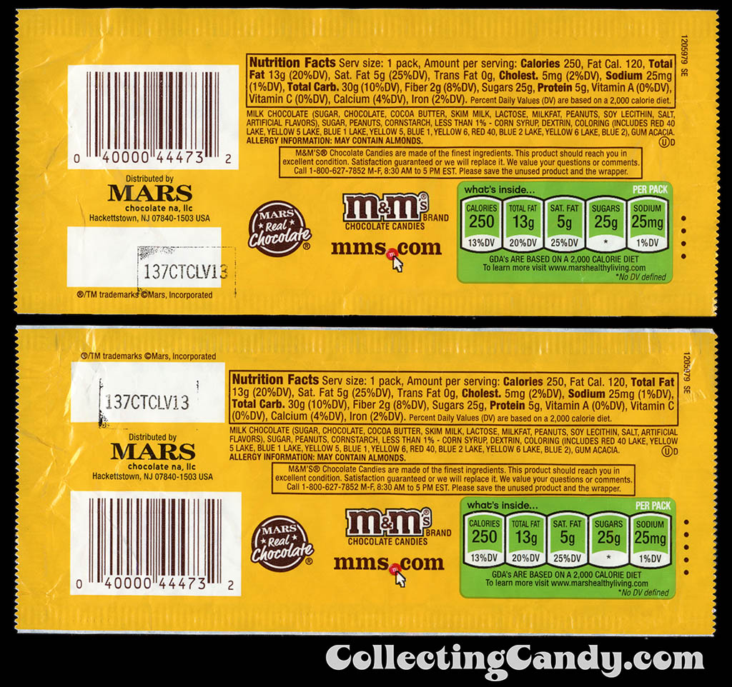 M&M-Mars - M&M's Holiday Packs - Peanut - 1.74 oz Christmas candy package backs - December 2012