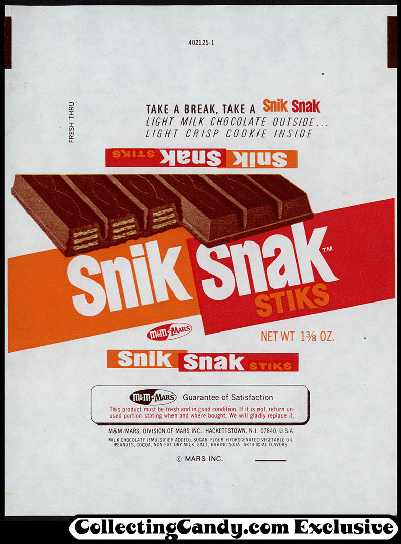 M&M Mars - Snik Snak Stiks [Kit Kat] - candy bar wrapper - 1973