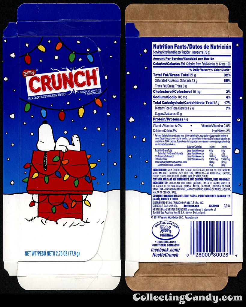 Nestle - Crunch - Peanuts Snoopy house - 2.75 oz Christmas chocolate bar box package - November 2014