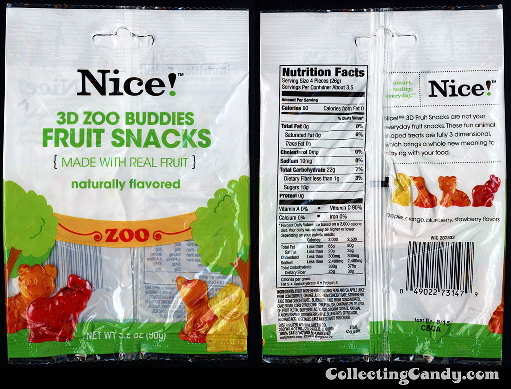 Walgreens - Nice! - 3D Zoo Buddies Fruit Snacks - 3.2 oz private label store-brand package - 2013