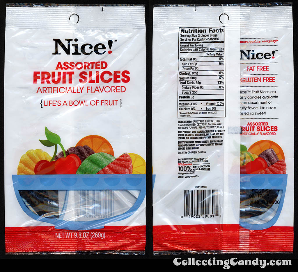 Walgreens - Nice! - Assorted Fruit Slices - 9.5 oz private label store-brand candy package - 2013