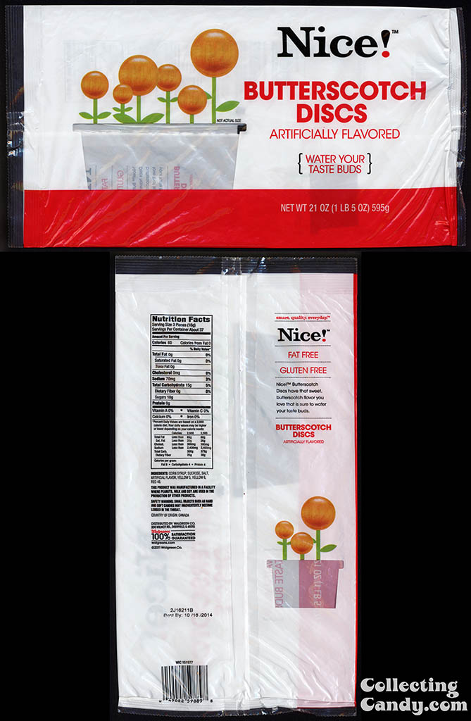 Walgreens - Nice! - Butterscotch Discs -  21oz private label store-brand candy package - 2013