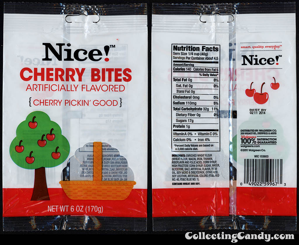 Walgreens - Nice! - Cherry Bites - 6 oz private label store-brand candy package - 2013