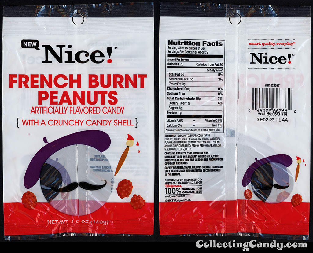 Walgreens - Nice! - French Burnt Peanuts - New - 4.5 oz private label store-brand candy package - 2013