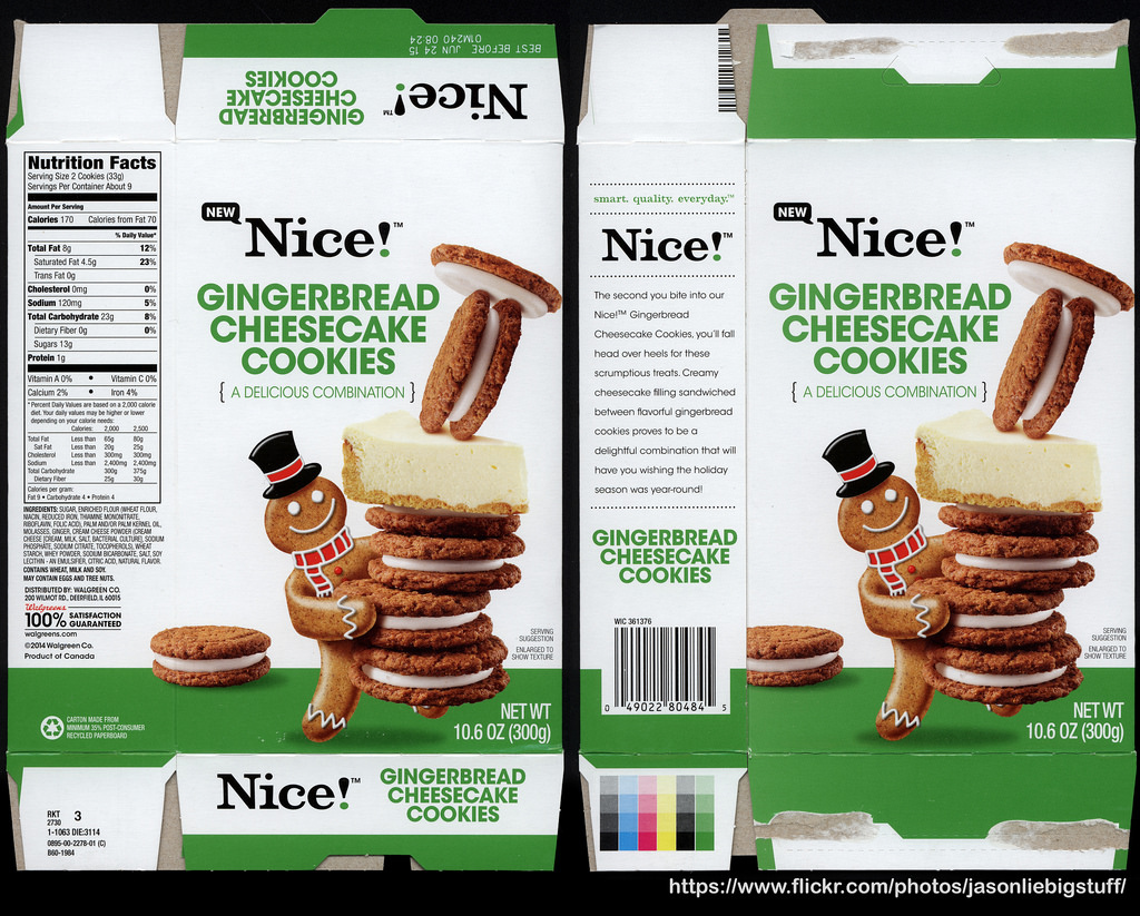 Walgreens - Nice! - Gingerbread Cheesecake Cookies - 10_6 oz Christmas cookie box - October 2014