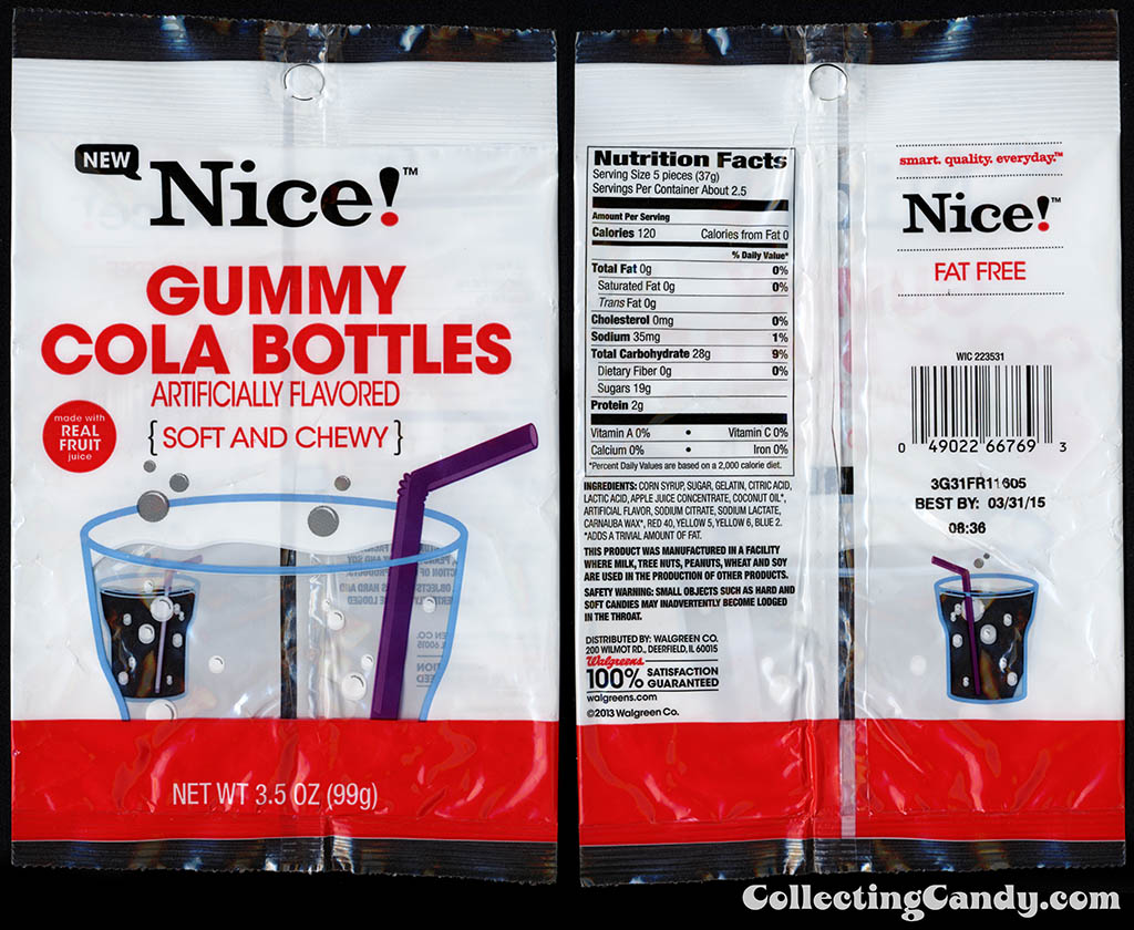 Walgreens - Nice! - Gummy Cola Bottles - New - 3.5 oz private label store-brand candy package - 2013