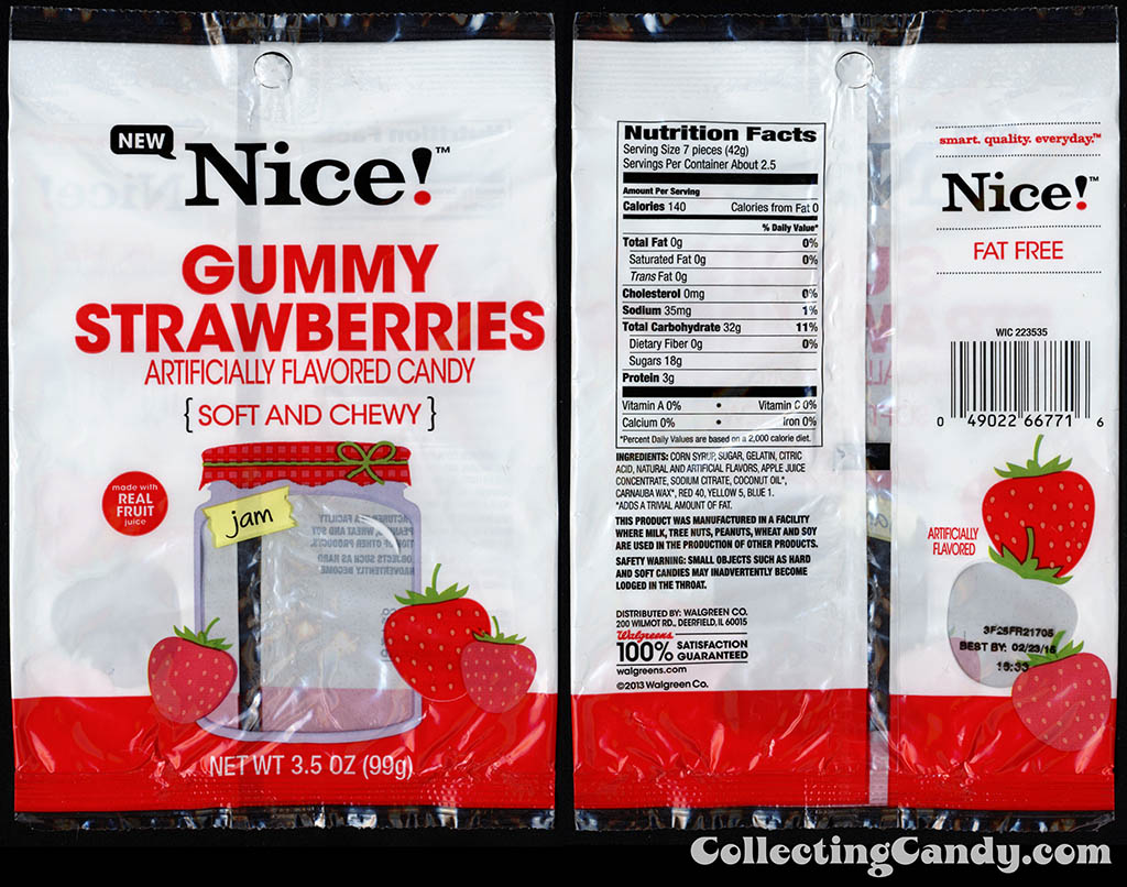 Walgreens - Nice! - Gummy Strawberries - New - 3.5 oz private label store-brand candy package - 2013