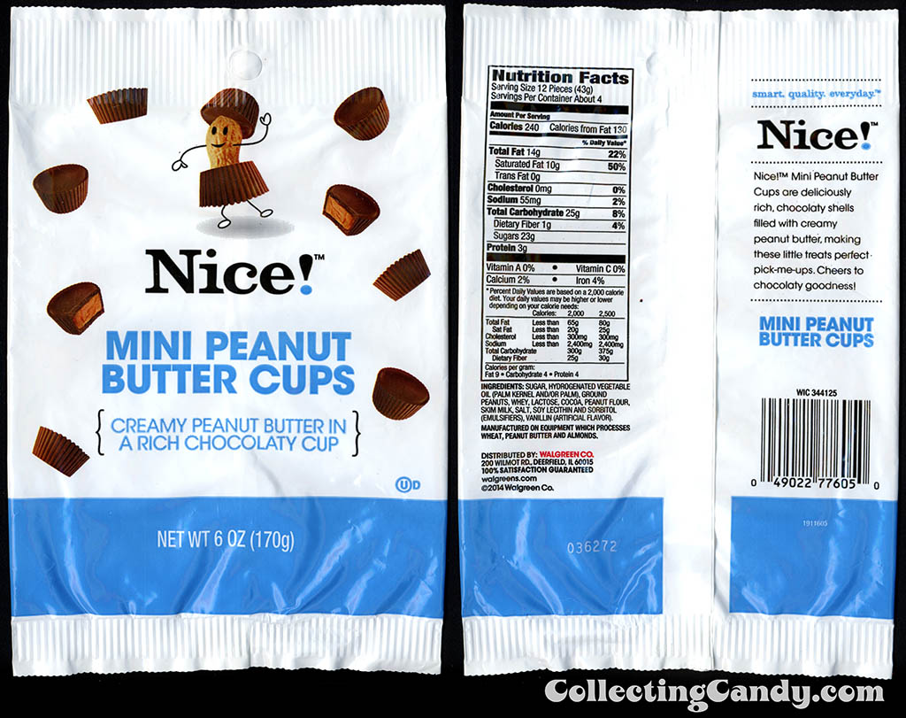 Walgreens - Nice! - Mini Peanut Butter Cups - 6 oz private label store-brand candy package - 2014