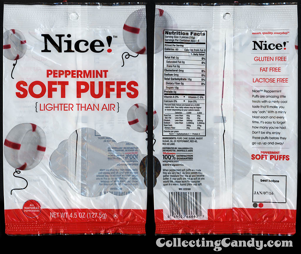Walgreens - Nice! - Peppermint Soft Puffs - 4.5 oz private label store-brand candy package - 2013