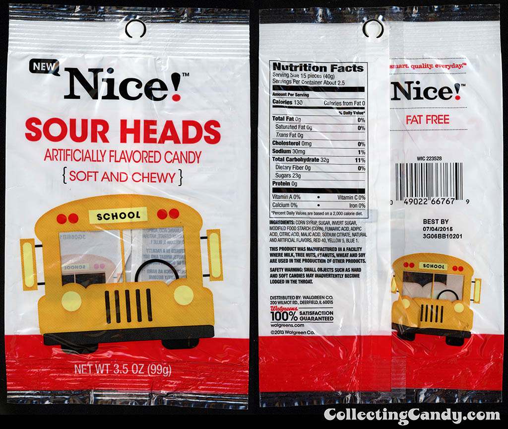 Walgreens - Nice! - Sour Heads - New - 3.5 oz private label store-brand candy package - 2013