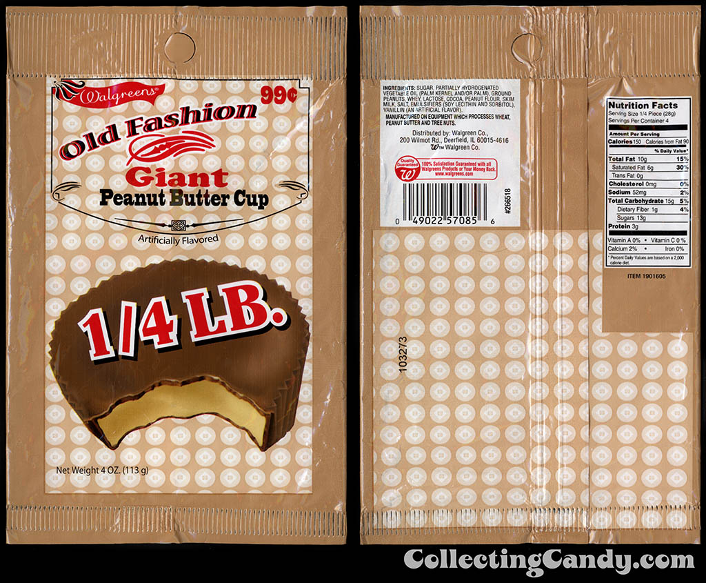 Walgreens - Old Fashion Giant Peanut Butter Cup - 99-cent quarter pound chocolate candy bar wrapper - 2012
