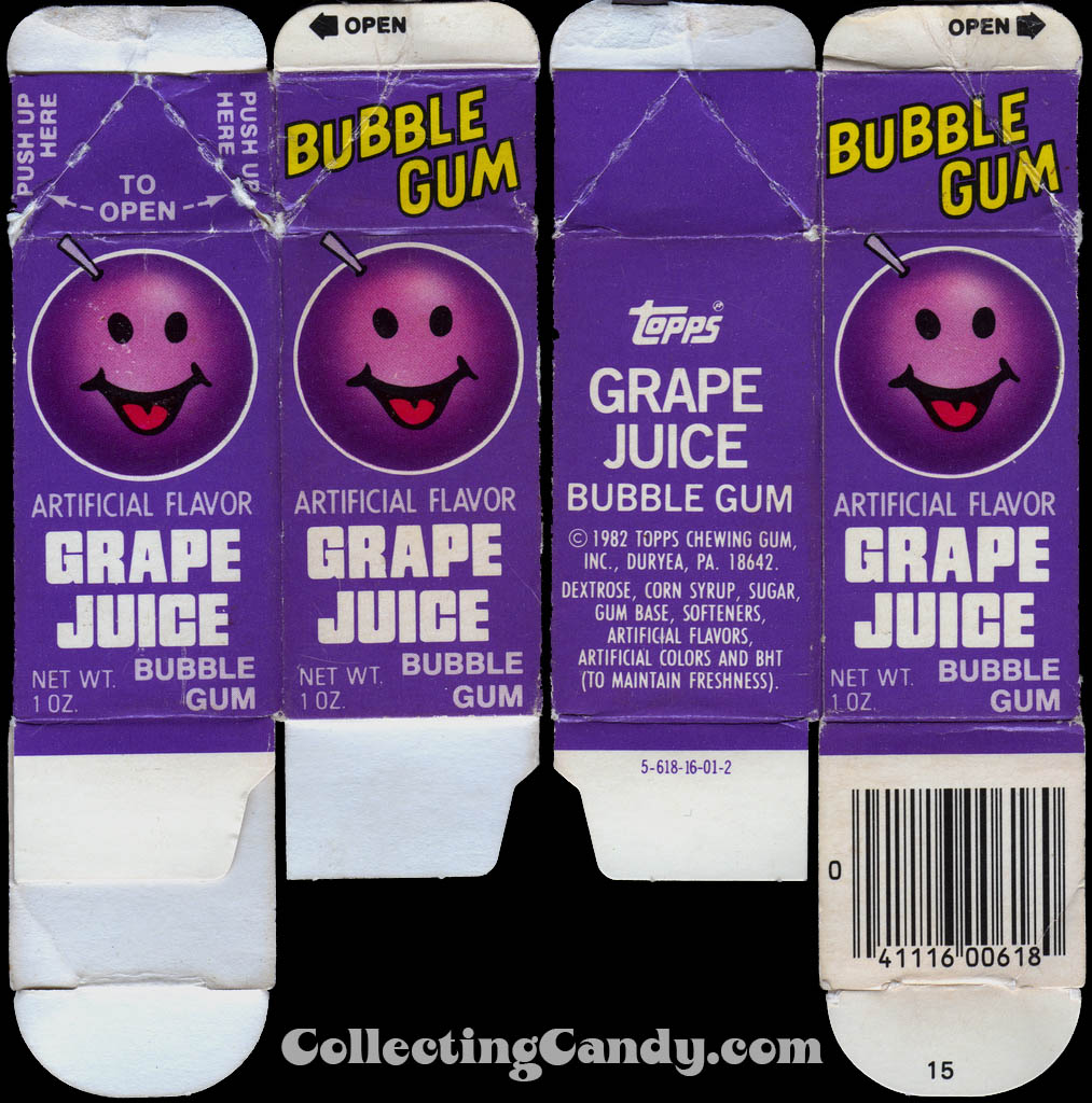 Topps - Grape Juice Bubble Gum candy 1 oz carton - 1982
