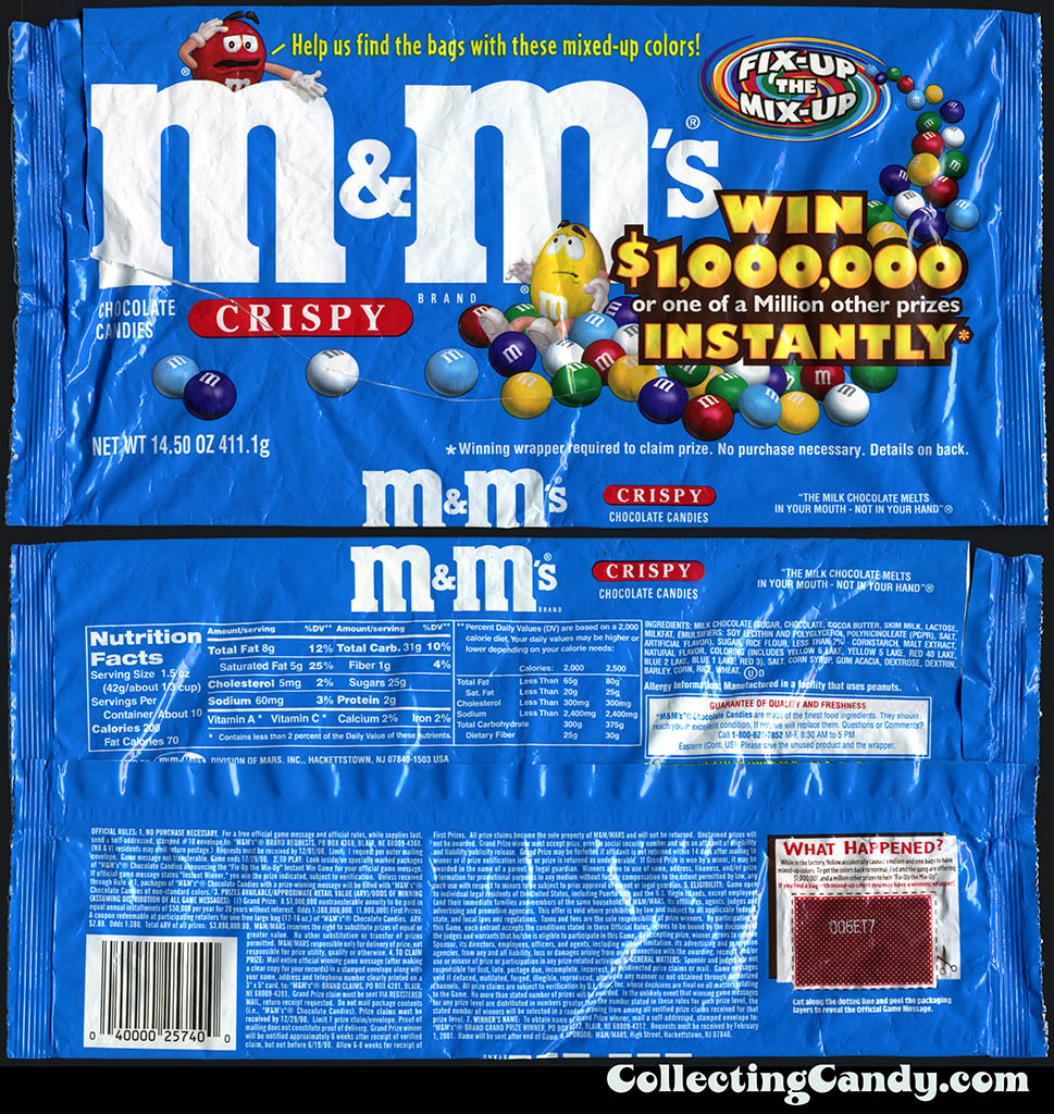 M&M-Mars - M&M's Crispy - Fix the Mix-Up Win One Million Dollars - 14.5 oz candy package - 2000