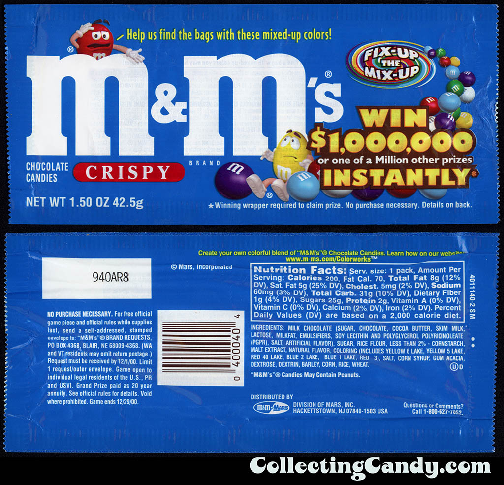 M&M-Mars - M&M's Crispy - Fix the Mix-Up Win One Million Dollars - 1.5 oz candy package - 1999-2000