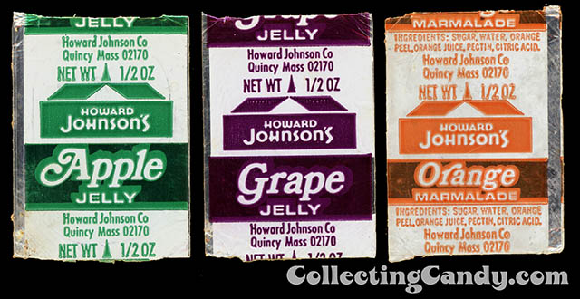 Howard Johnson's - Apple Grape and Orange - foil jelly package peel-off lids - 1970's