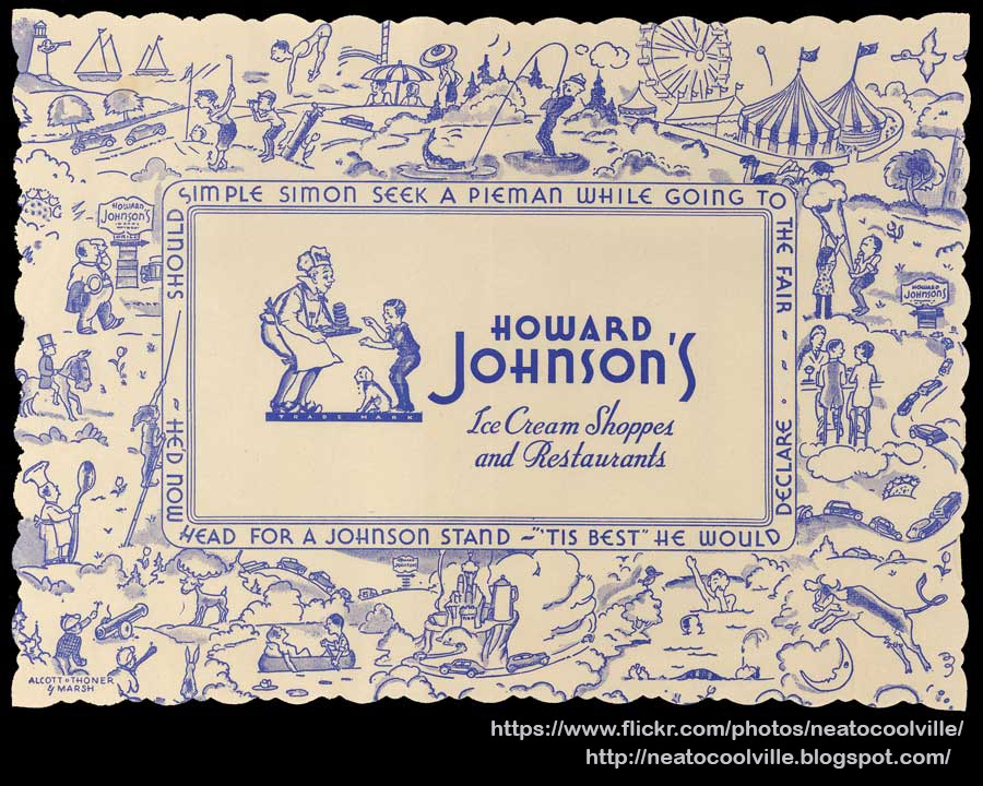 Howard Johnsons Ice Cream Shoppes and Restaurants placemat - circa 1950's - Todd Franklin - Neatocoolville