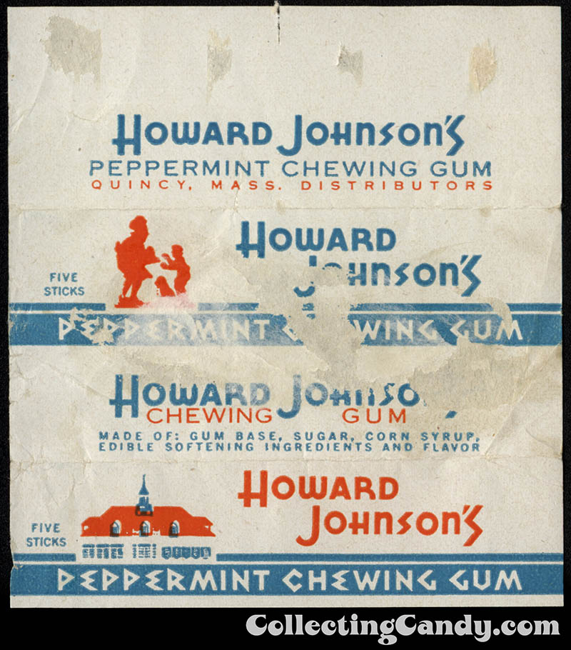 Howard Johnson's - Peppermint Gum - Five Stick gum pack wrapper - 1950's 1960's