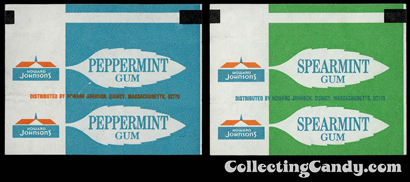 Howard Johnson's - Peppermint and Spearmint Gum - individual stick wrappers - 1970's