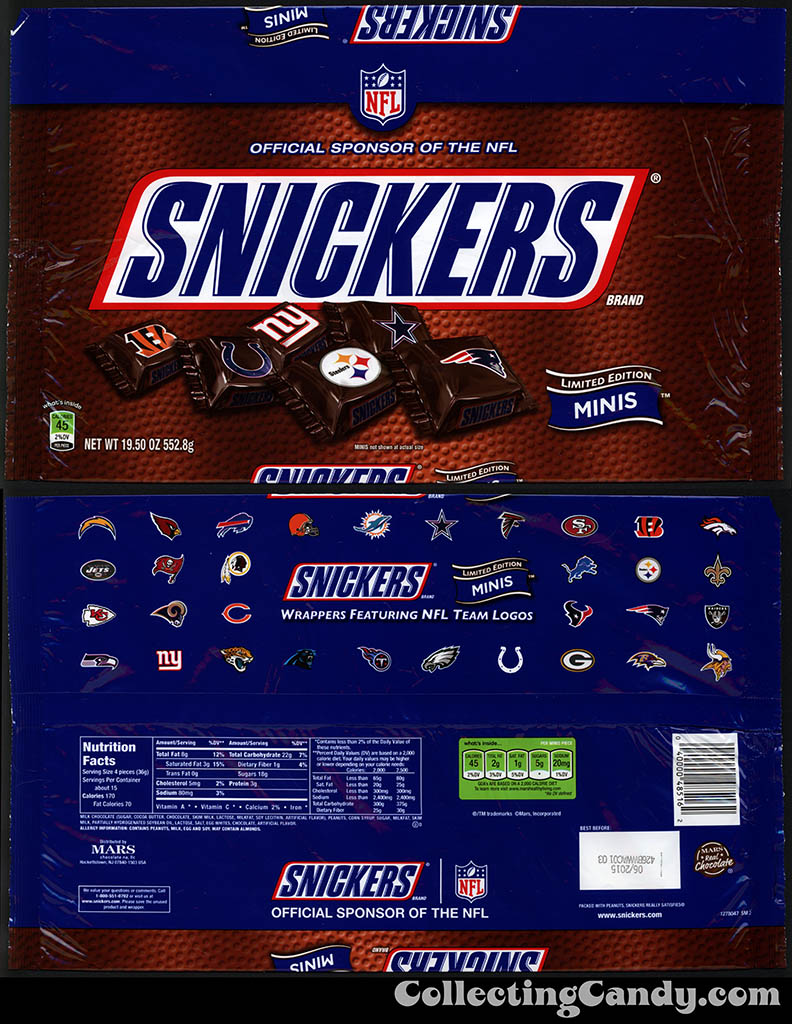 Mars - Snickers Minis - NFL Team Logos - 19_50oz candy package multi-bag - Fall 2014