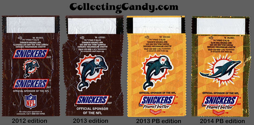 Mars - Snickers NFL Minis - wrapper evolution 2012-2014