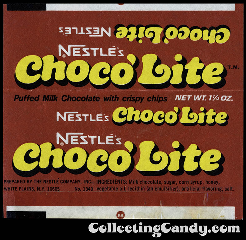 Nestle - Choco'Lite - 1 1/4 oz - chocolate candy bar wrapper - the rookie - 1972