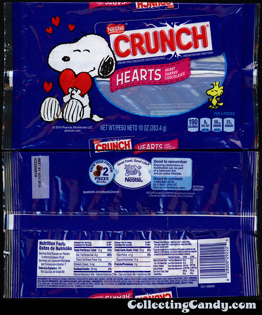 Nestle - Crunch - Hearts - Peanuts Snoopy - 10oz Valentine's candy bag package - February 2015