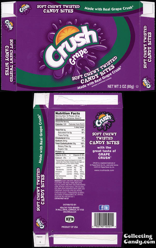 Healthy Food Brands - Crush Grape - soft chewy twisted candy bites - 3oz candy box - December 2014