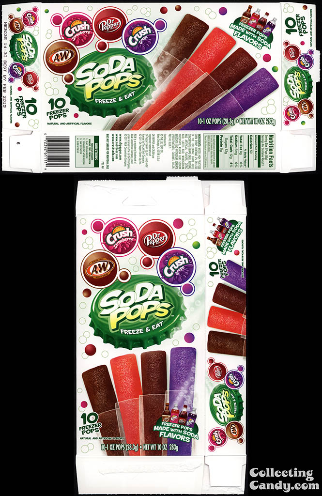 Jel Sert - Soda Pops freeze pops - A&W Root Beer, Dr Pepper, Strawberry & Grape Crush - 10 oz frozen treat snack box - 2014