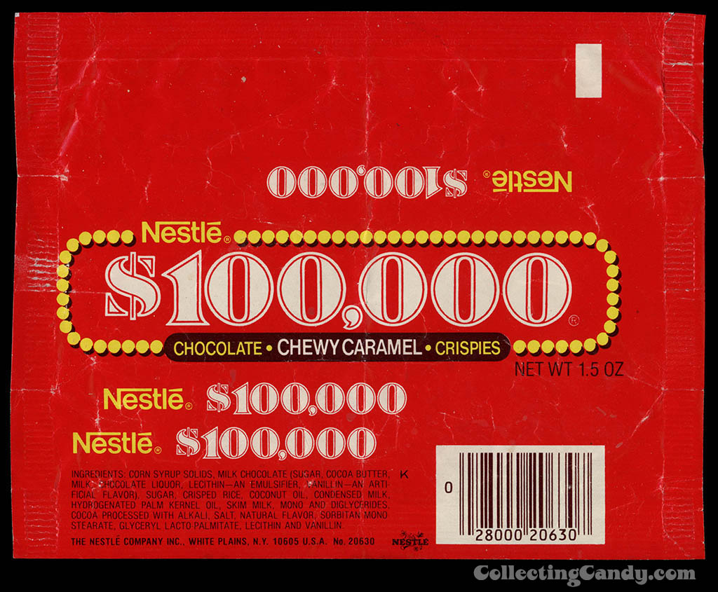 Nestle - $100,000 bar - chocolate candy bar wrapper - 1980