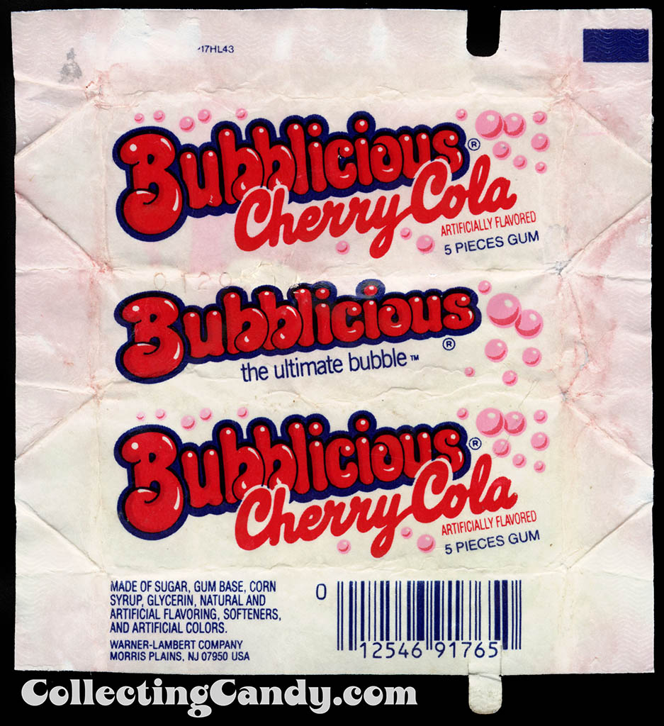 Warner-Lambert - Bubblicious - Cherry Cola - 5 piece bubble gum candy wrapper - 1980's