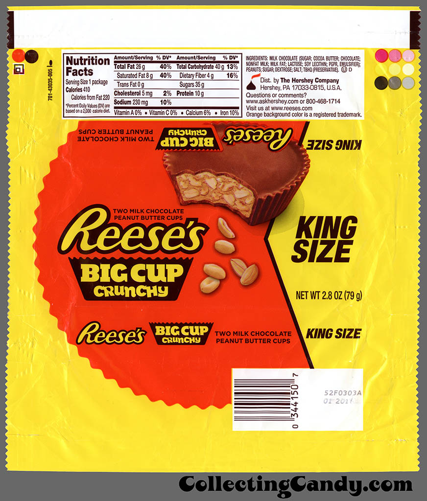 Hershey - Reese's Big Cup Crunchy - King Size - 2.8 oz chocolate candy wrapper - February 2015