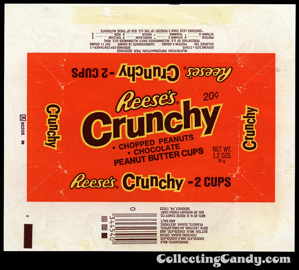 Hershey - Reese's Crunchy - 20-cent 1_2 oz chocolate candy wrapper - circa 1979-1980