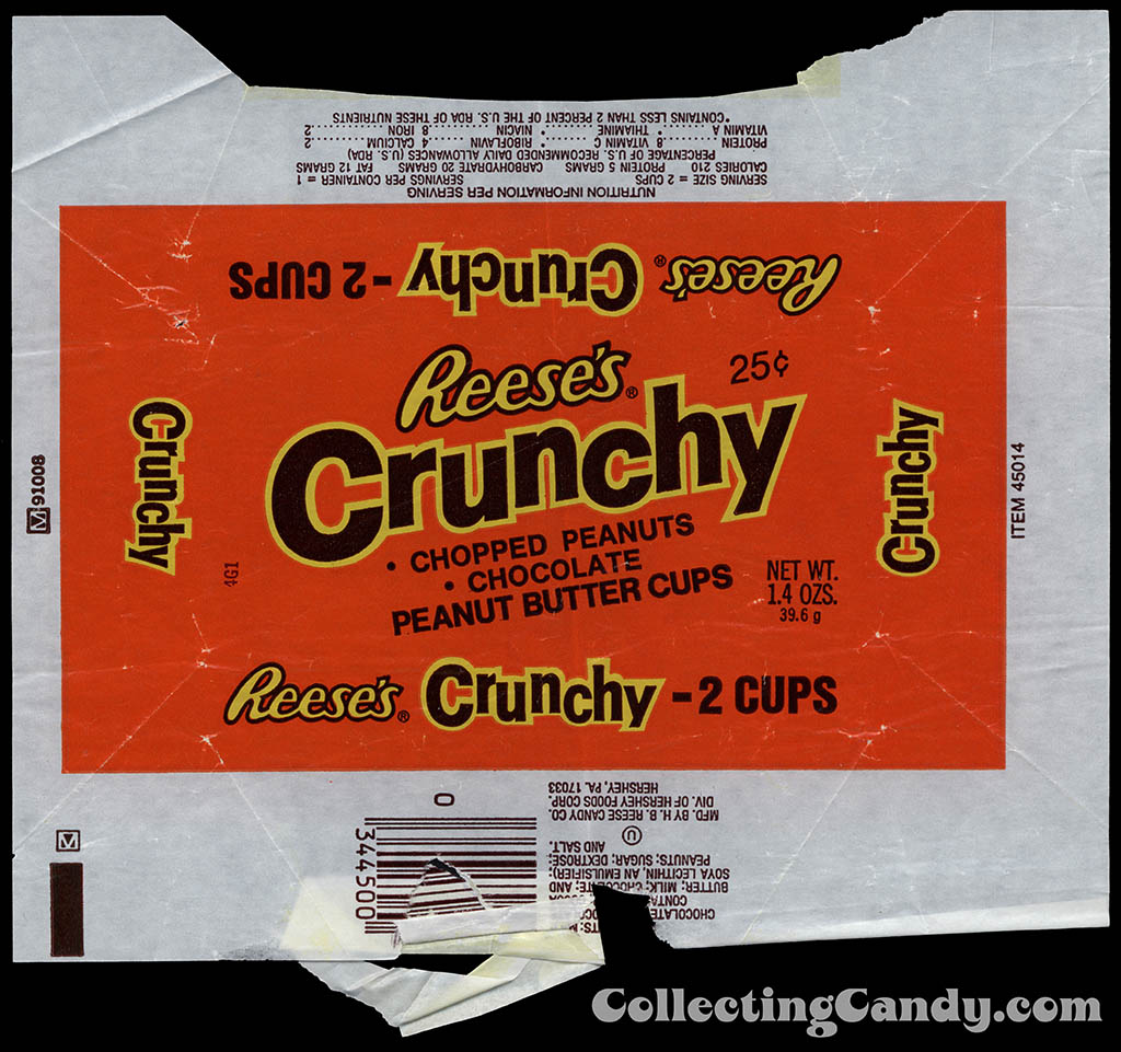 Hershey - Reese's Crunchy - 25-cent 1.4 oz chocolate candy wrapper - 1980