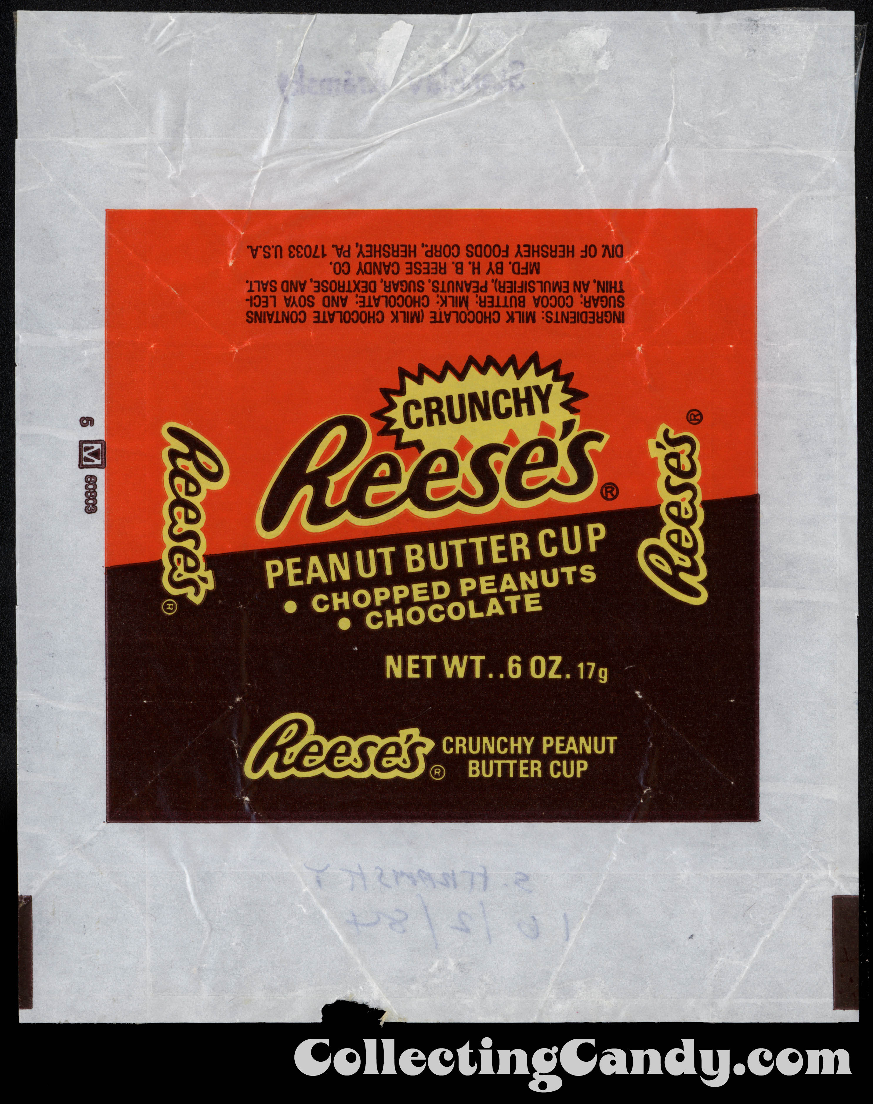 Hershey - Reese's Crunchy - single - .6 oz - chocolate candy wrapper - 1983
