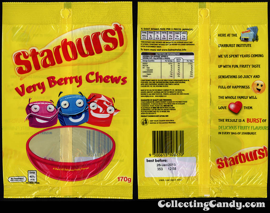 Australia-New Zealand - Wrigley - Starburst Very Berry Chews - 170g candy package - 2014