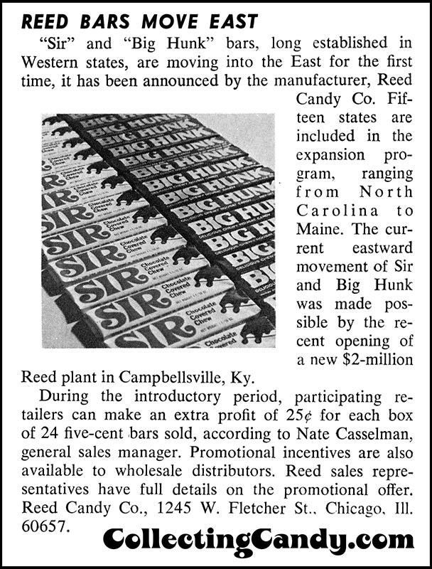 Sir and Big Hunk - Bars Move East - candy trade magazine clipping - November 1968