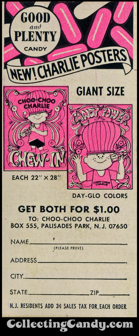 Good and Plenty day-glo Charlie posters offer - isolated - late 1960's