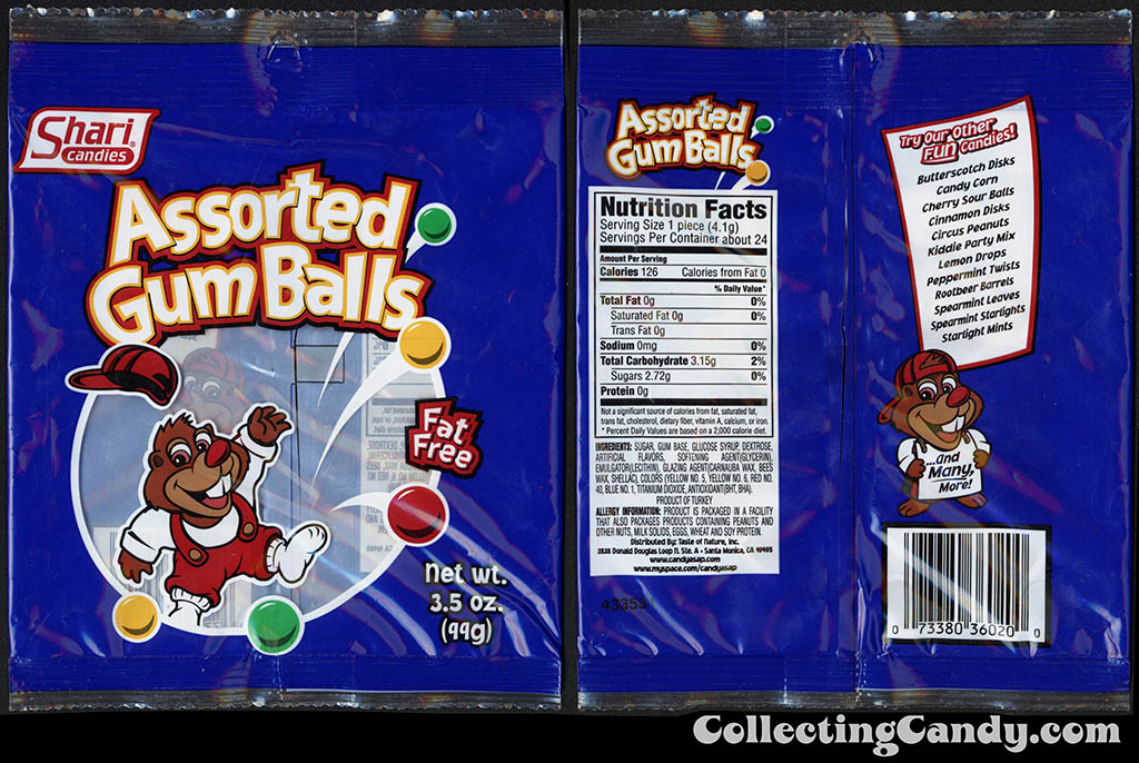 Shari Candies - Assorted Gum Balls - 3_5 oz candy package - 2015