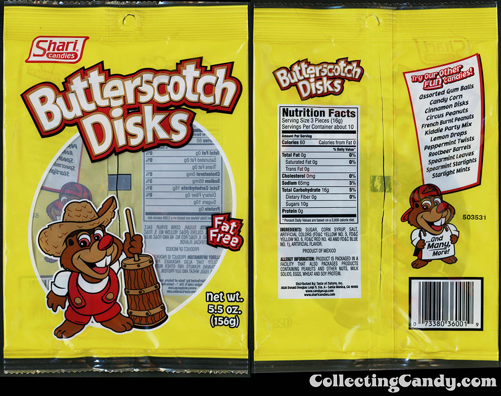 Shari Candies - Butterscotch Disks - 5.5 oz candy package - 2015
