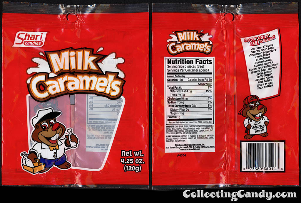 Shari Candies - Milk Caramels - 4.25 oz candy package - 2015