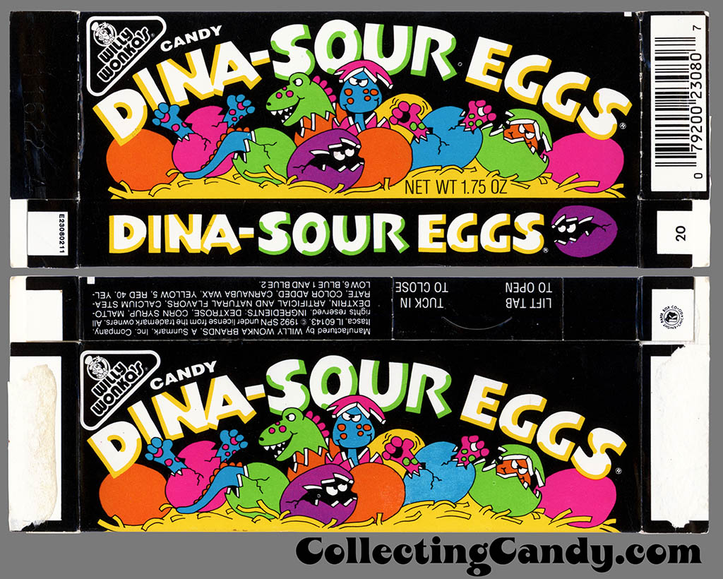 Sunmark - Willy Wonka Brands - Dina-Sour Eggs - 1.75 oz candy box - 1992