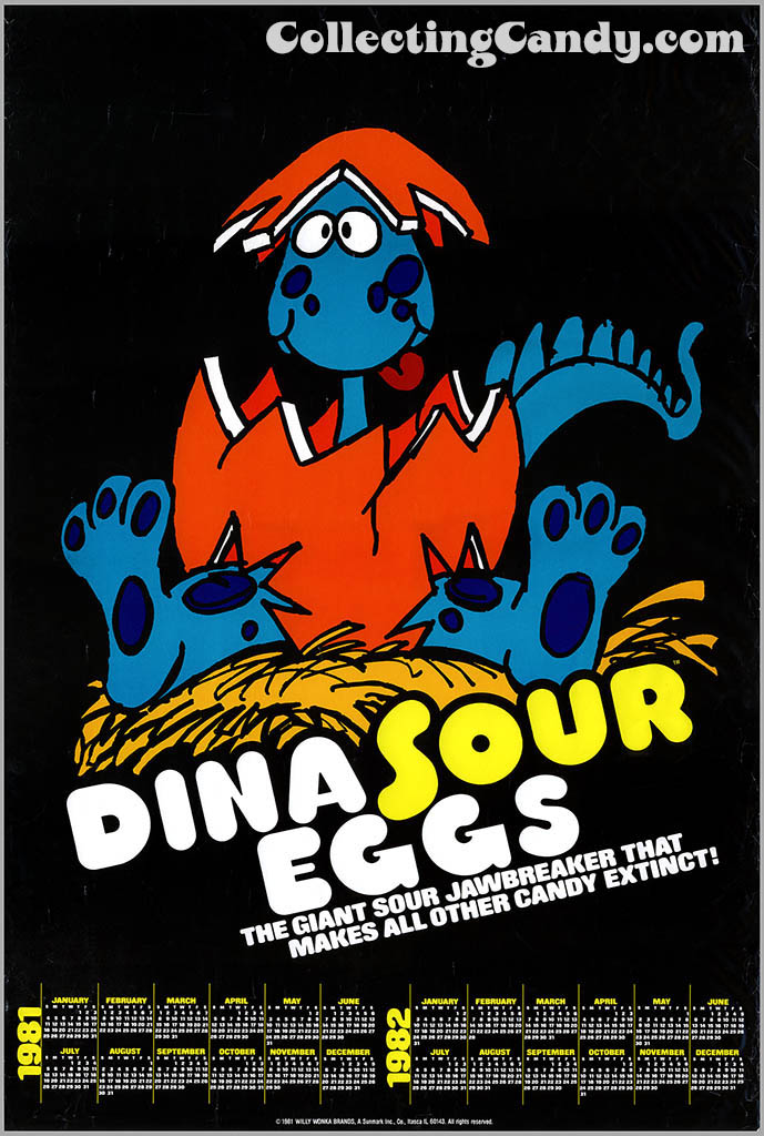 Sunmark - Willy Wonka Brands - Dina Sours Eggs - promotional poster calendar 24 x 36 - 1981