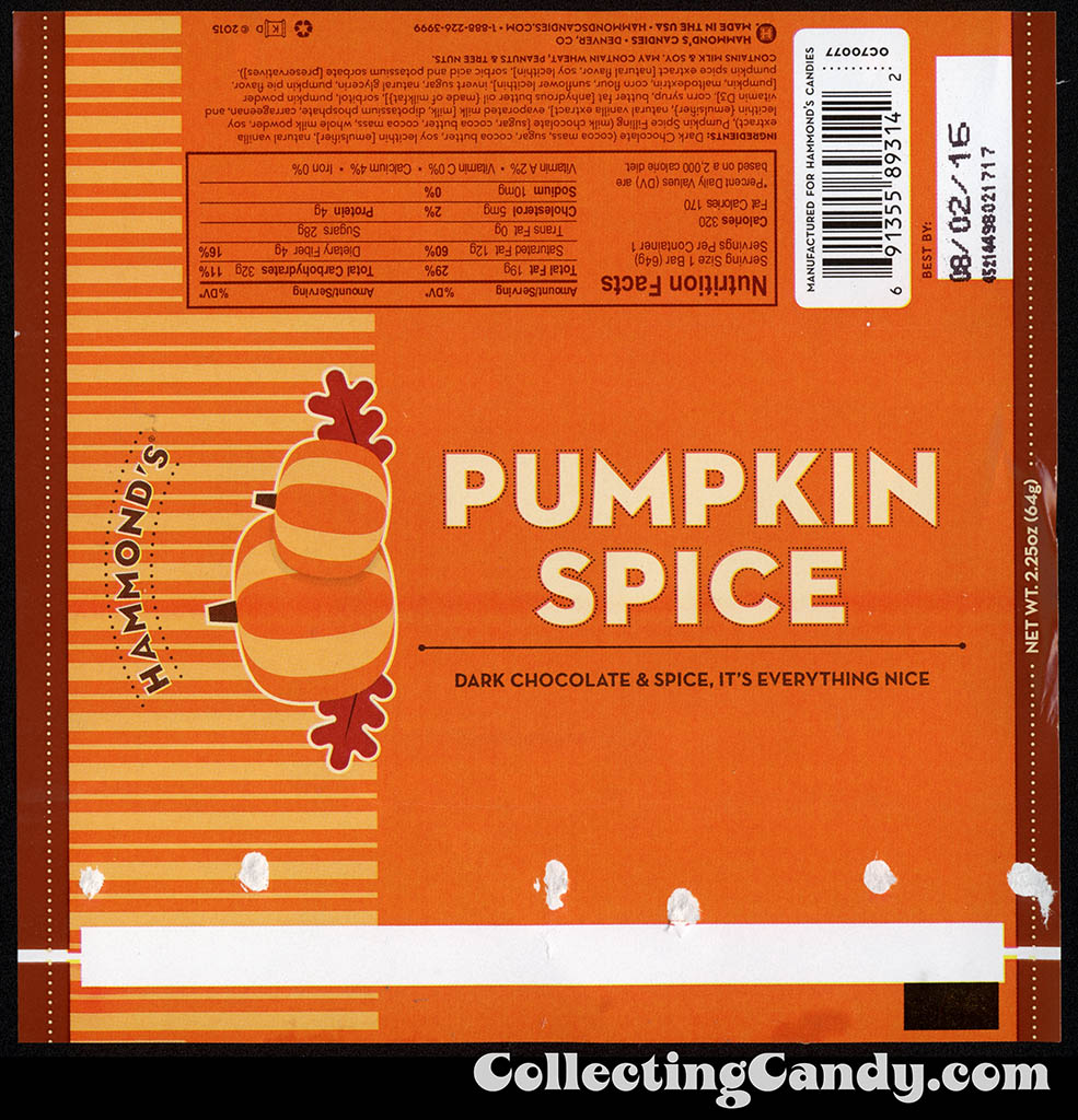 Hammond's - Halloween Pumpkin Spice - Target Exclusive maybe - dark chocolate bar - 2.25 oz candy wrapper - October 2015