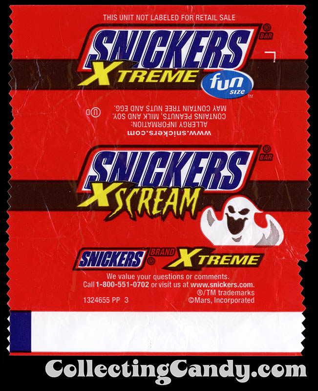 Mars - Snickers Xtreme - Xcream Halloween fun size bar wrapper - candy wrapper - Fall 2015