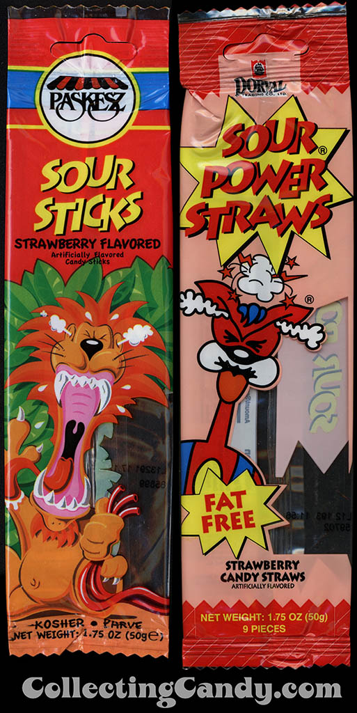 Sour Sticks and Dorval Sour Power Straws side-by-side