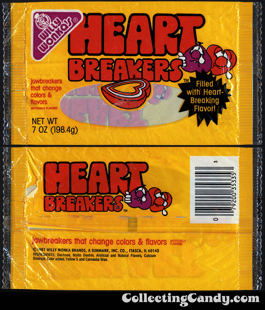 Sunmark - Willy Wonka Brands - Heartbreakers - 7oz Valentine's candy package - mid-1980's
