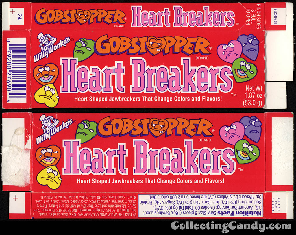 Sunmark - Willy Wonka's - Gobstopper Heart Breakers - 1.87 oz Valentine's candy box - 1993
