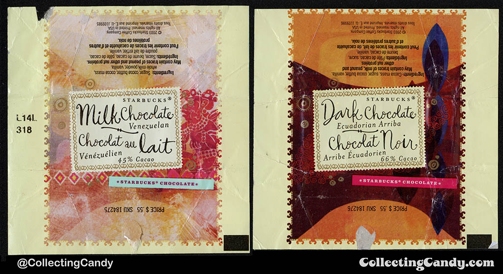 Canada - Starbucks Origin Chocolates - Venezuelan & Ecuadorian Arriba - 55-cent singles chocolate wrappers - 2003