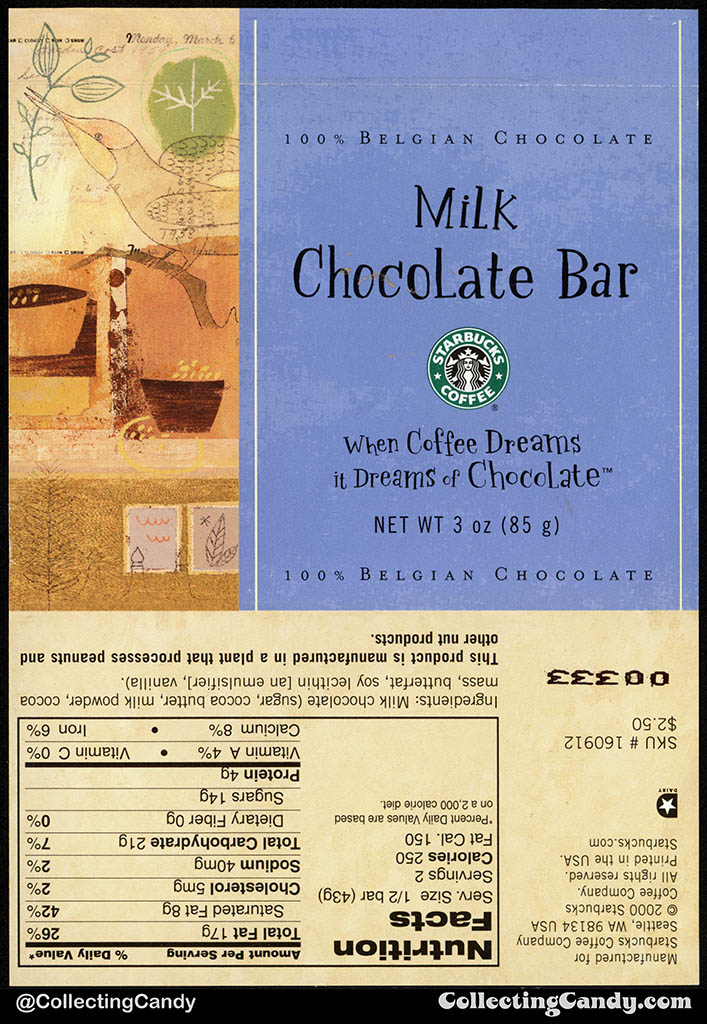 Starbucks Coffee Company - Milk Chocolate Bar - 3oz chocolate candy bar wrapper - 2000
