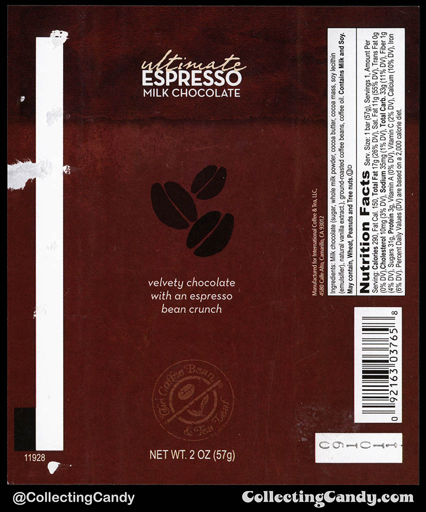 The Coffee Bean & Tea Leaf - Ultimate Espresso Milk Chocolate - 2oz chocolate candy bar wrapper - 2010